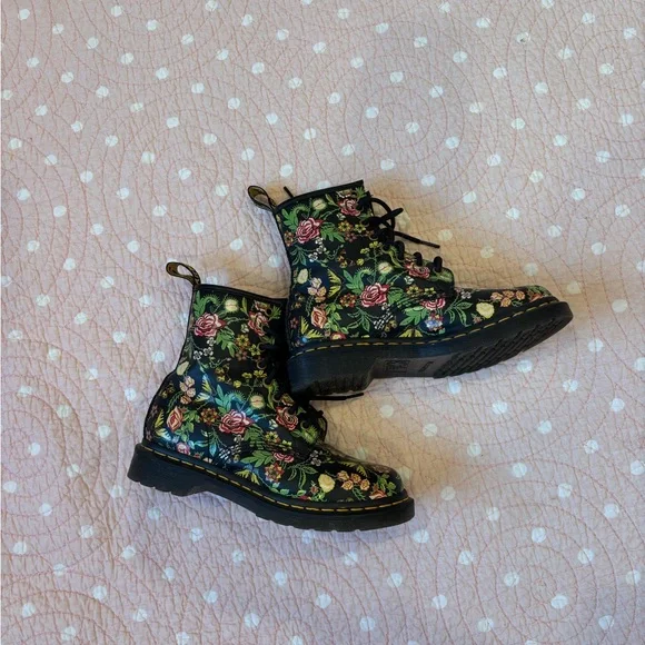 Doc Martens Black Floral Boots - Picture 2 of 2